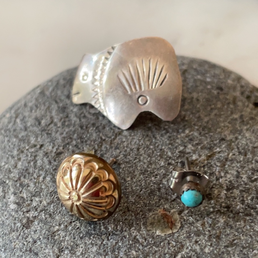 Vintage Native American 3 Solo Stud Earrings
